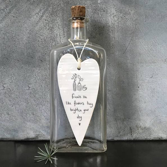 East Of India Flowers Brighten Elegant Porcelain Heart Hanging