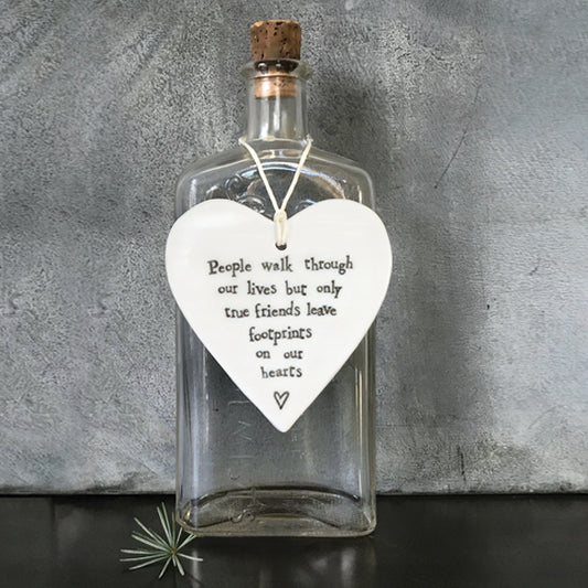 East Of India Foot Prints Porcelain Heart Hanging
