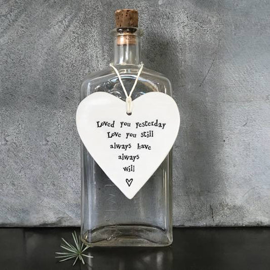 East Of India Love Always Porcelain Heart Hanging
