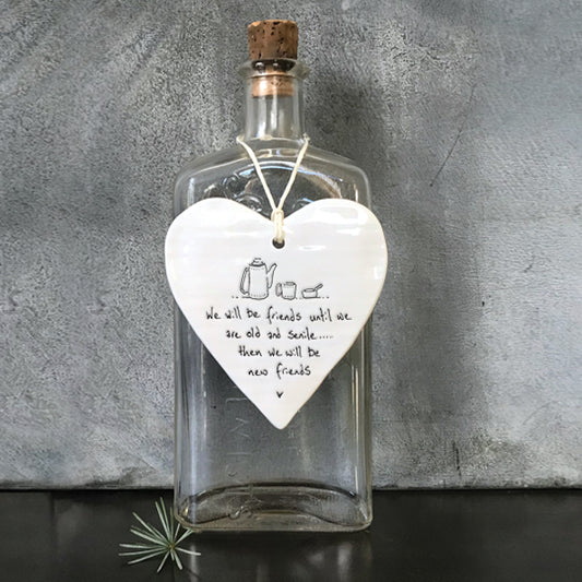 East Of India Old Friends Porcelain Heart Hanging