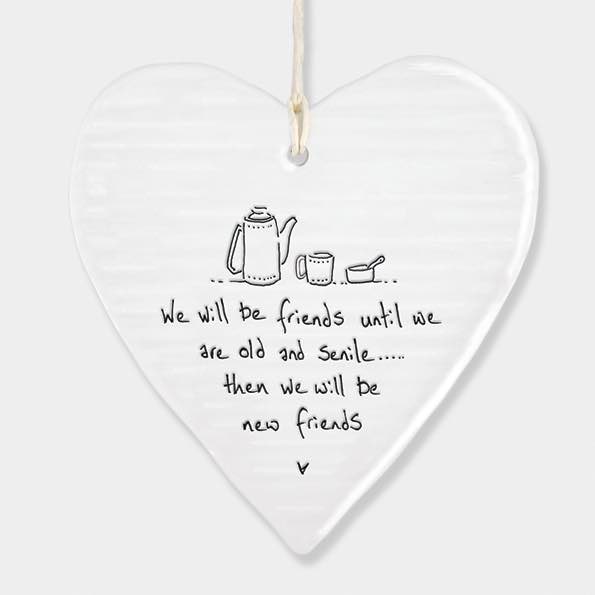 East Of India Old Friends Porcelain Heart White