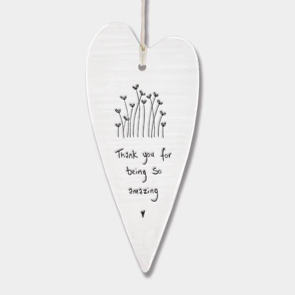 East Of India Thank You Elegant Porcelain Heart White
