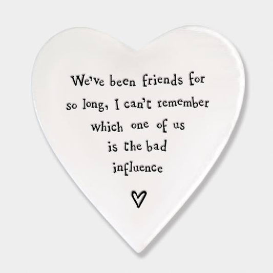 East of India Bad Influence Porcelain Heart Coaster White