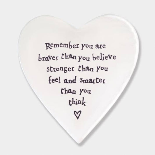 East of India Braver Stronger Smarter Porcelain Heart Coaster 2