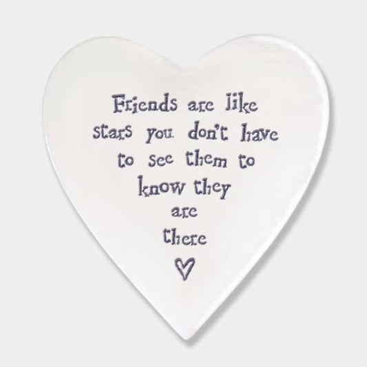East of India Friends Like Stars Porcelain Heart Coaster White