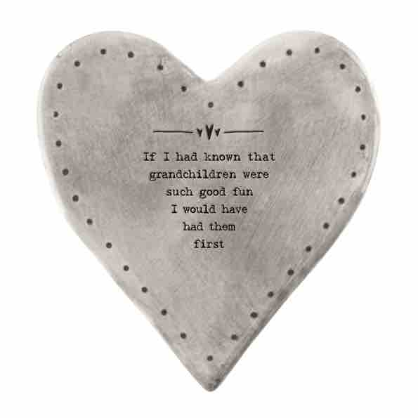 East of India 'Grandchildren' Rustic Heart Coaster White