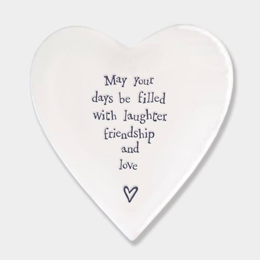 East of India Laughter Friendship Love Porcelain Heart Coaster White