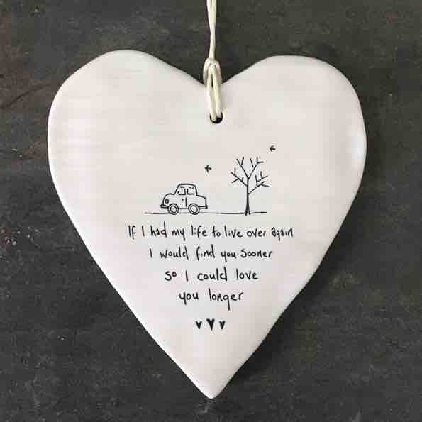 East of India 'Life Over Again' Porcelain Hanging Wobbly Heart