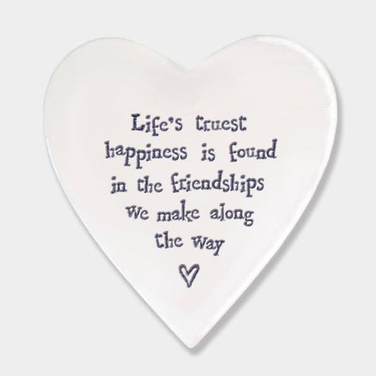East of India Life's Happiness Porcelain Heart Coaster White