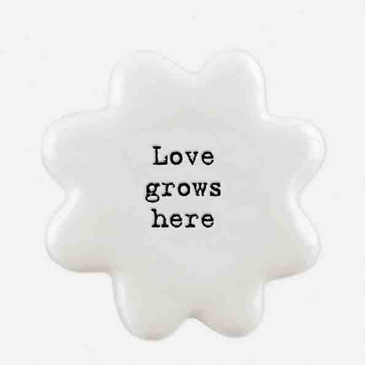 East of India 'Love Grows Here' Porcelain Flower Token White