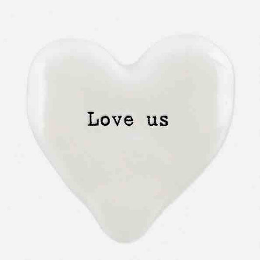 East of India 'Love Us' Porcelain Heart Token White