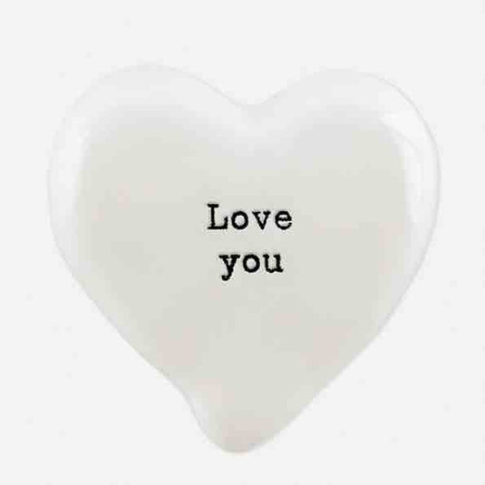 East of India 'Love You' Porcelain Heart Token White