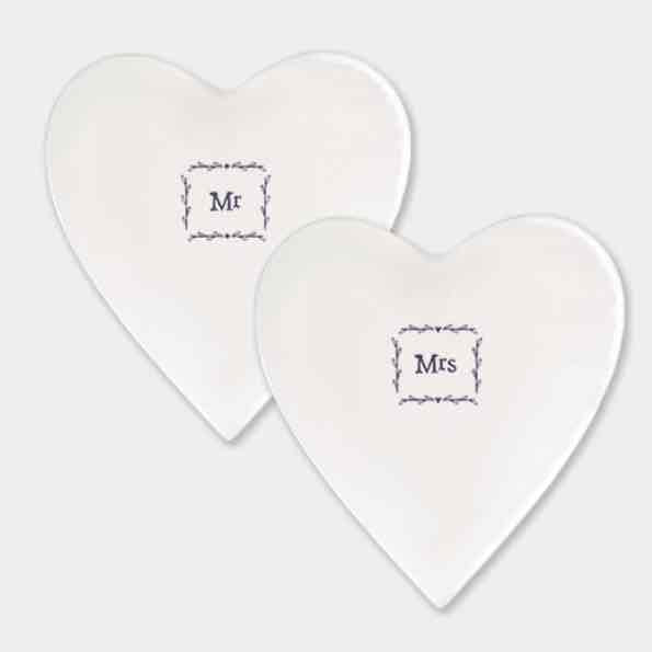 East of India Mr and Mrs Porcelain Coaster Set White
