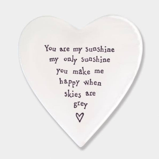 East of India My Sunshine Porcelain Heart Coaster White