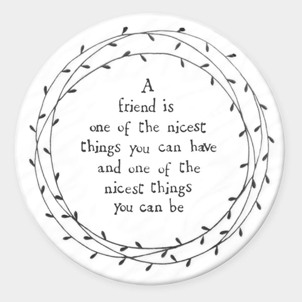 East of India Nicest Friend Porcelain Leaf Coaster White