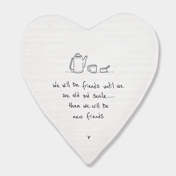 East of India Old Friends Porcelain Heart Coaster White