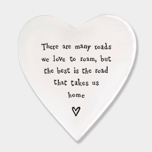 East of India Road Home Porcelain Heart Coaster White