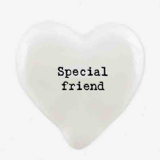East of India 'Special Friend' Porcelain Heart Token White