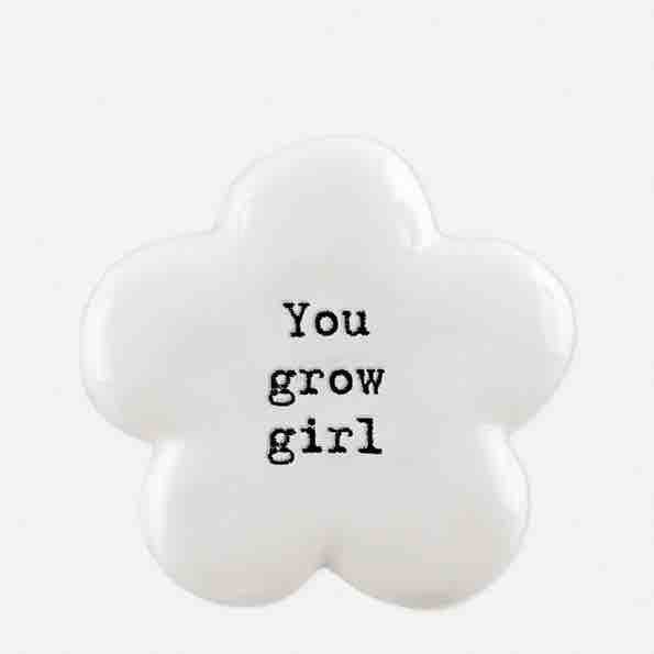 East of India 'You Grow Girl' Porcelain Flower Token White