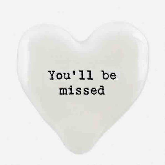 East of India 'You'll Be Missed' Porcelain Heart Token