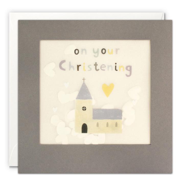 Christening Church Grey Paper Shakies Card