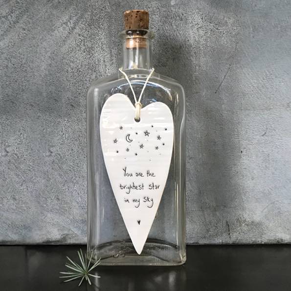 East Of India Brightest Star Elegant Porcelain Heart Hanging