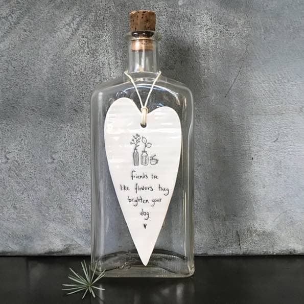 East Of India Flowers Brighten Elegant Porcelain Heart Hanging