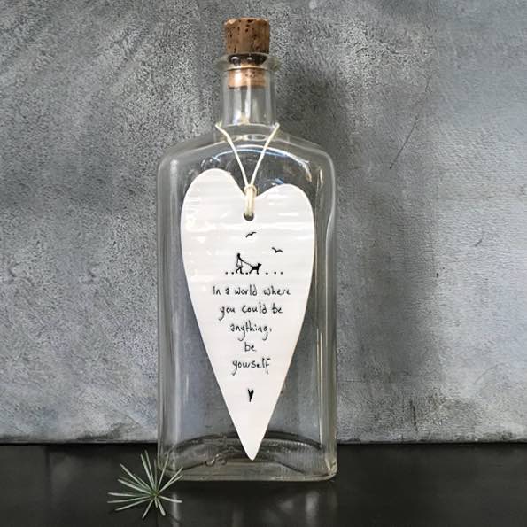 East Of India Friends Be Anything Elegant Porcelain Heart Hanging