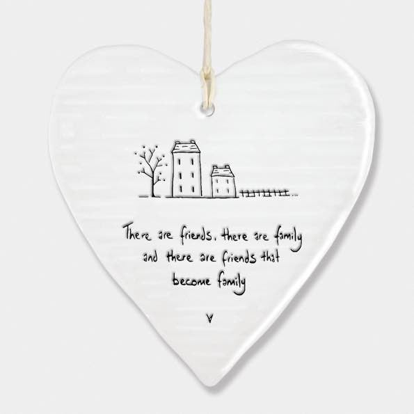East Of India Friends Become Family Porcelain Heart White