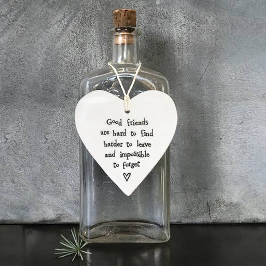 East Of India Good Friends Porcelain Heart Hanging