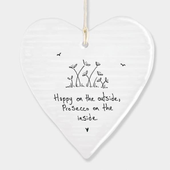 East Of India Happy Outside Porcelain Heart Hanging