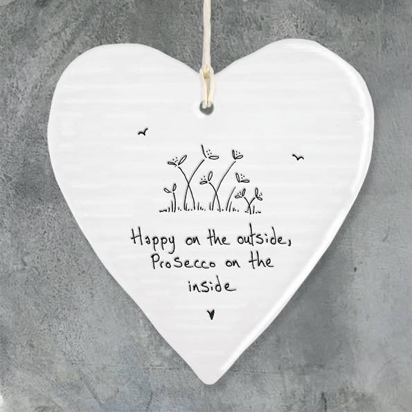 East Of India Happy Outside Porcelain Heart
