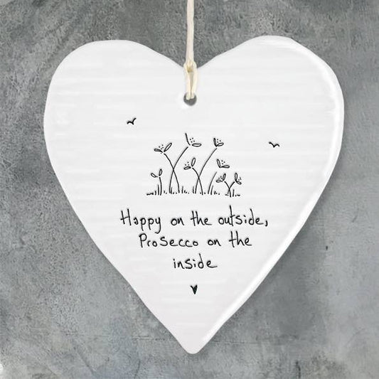 East Of India Happy Outside Porcelain Heart