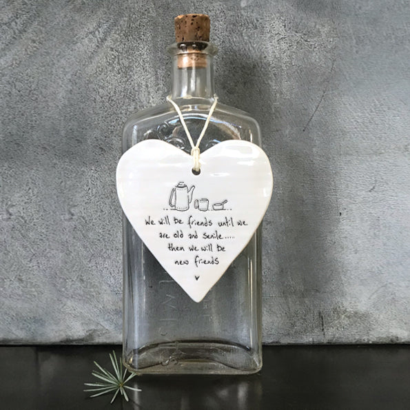 East Of India Old Friends Porcelain Heart Hanging