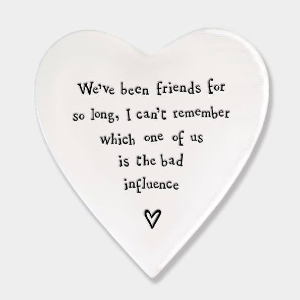 East of India Bad Influence Porcelain Heart Coaster White