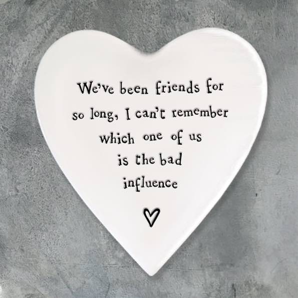 East of India Bad Influence Porcelain Heart Coaster
