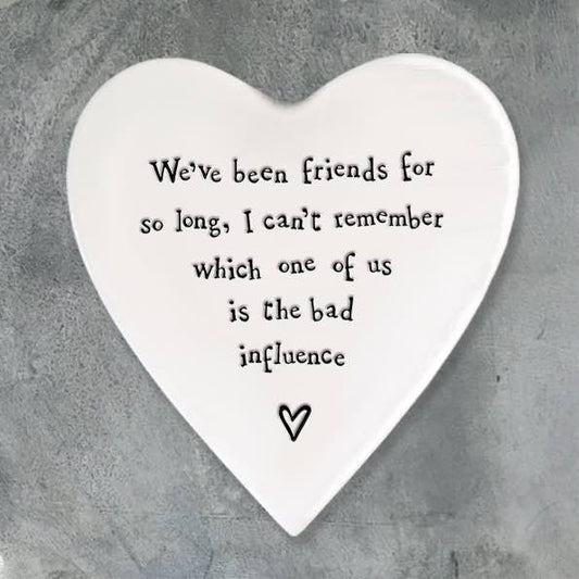 East of India Bad Influence Porcelain Heart Coaster