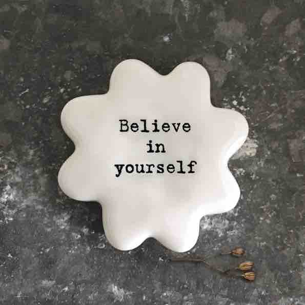 East of India 'Believe In Yourself' Porcelain Flower Token