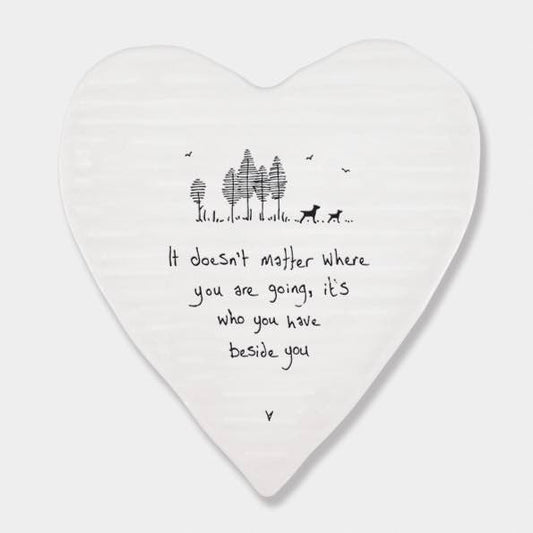 East of India Beside You Porcelain Heart Coaster White