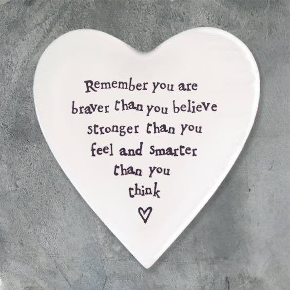 East of India Braver Stronger Smarter Porcelain Heart Coaster