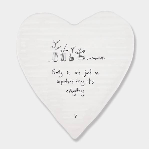 East of India Family Everything Porcelain Heart Coaster White