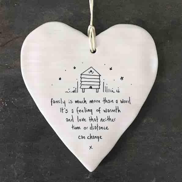 East of India 'Family' Porcelain Hanging Wobbly Heart