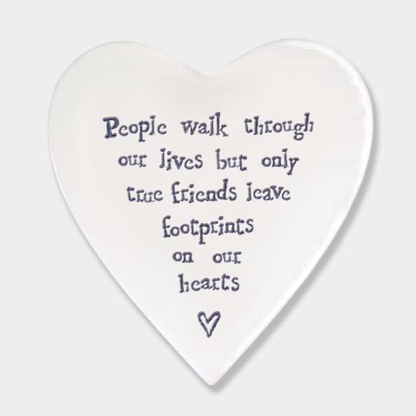 East of India FootPrints Porcelain Heart Coaster White