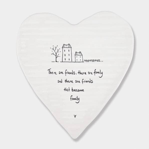East of India Friends Become Family Porcelain Heart Coaster White