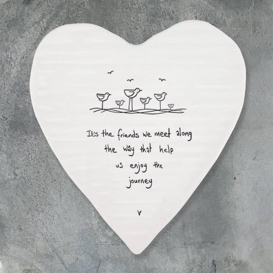 East of India Friends We Meet Porcelain Heart Coaster