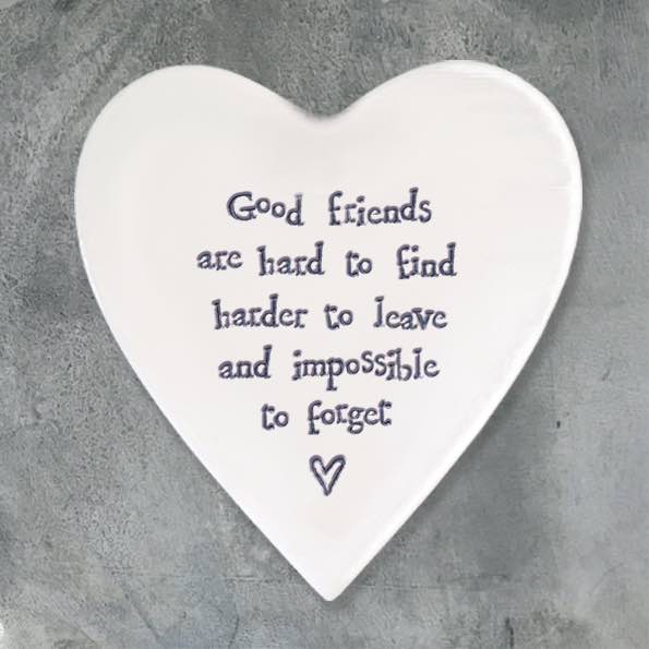 East of India Good Friends Porcelain Heart Coaster