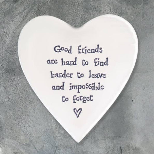 East of India Good Friends Porcelain Heart Coaster
