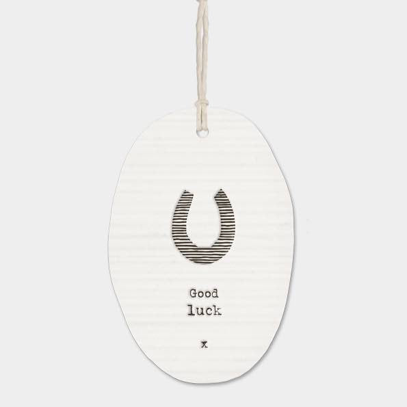 East of India Good Luck Porcelain Oval White