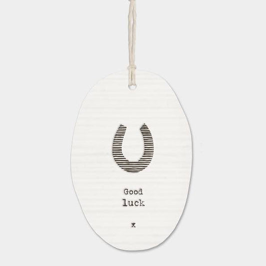 East of India Good Luck Porcelain Oval White