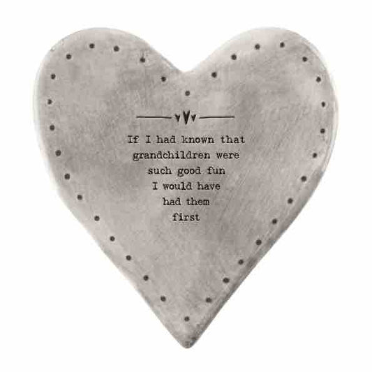 East of India 'Grandchildren' Rustic Heart Coaster White